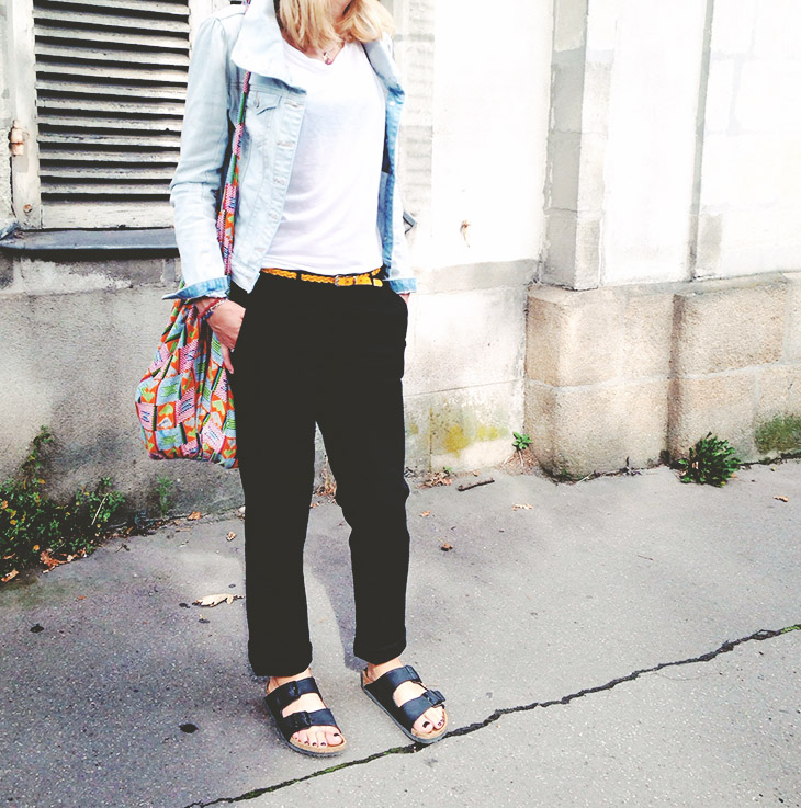 Instalook_look_blog_mode_veste_jean_bonobo_pantalon_noir_manoukian_birkenstock_arizona