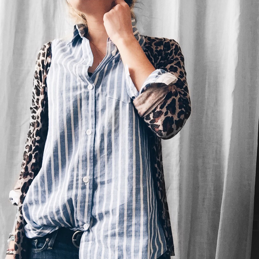 look blog mode chemise rayee romwe gilet leopard